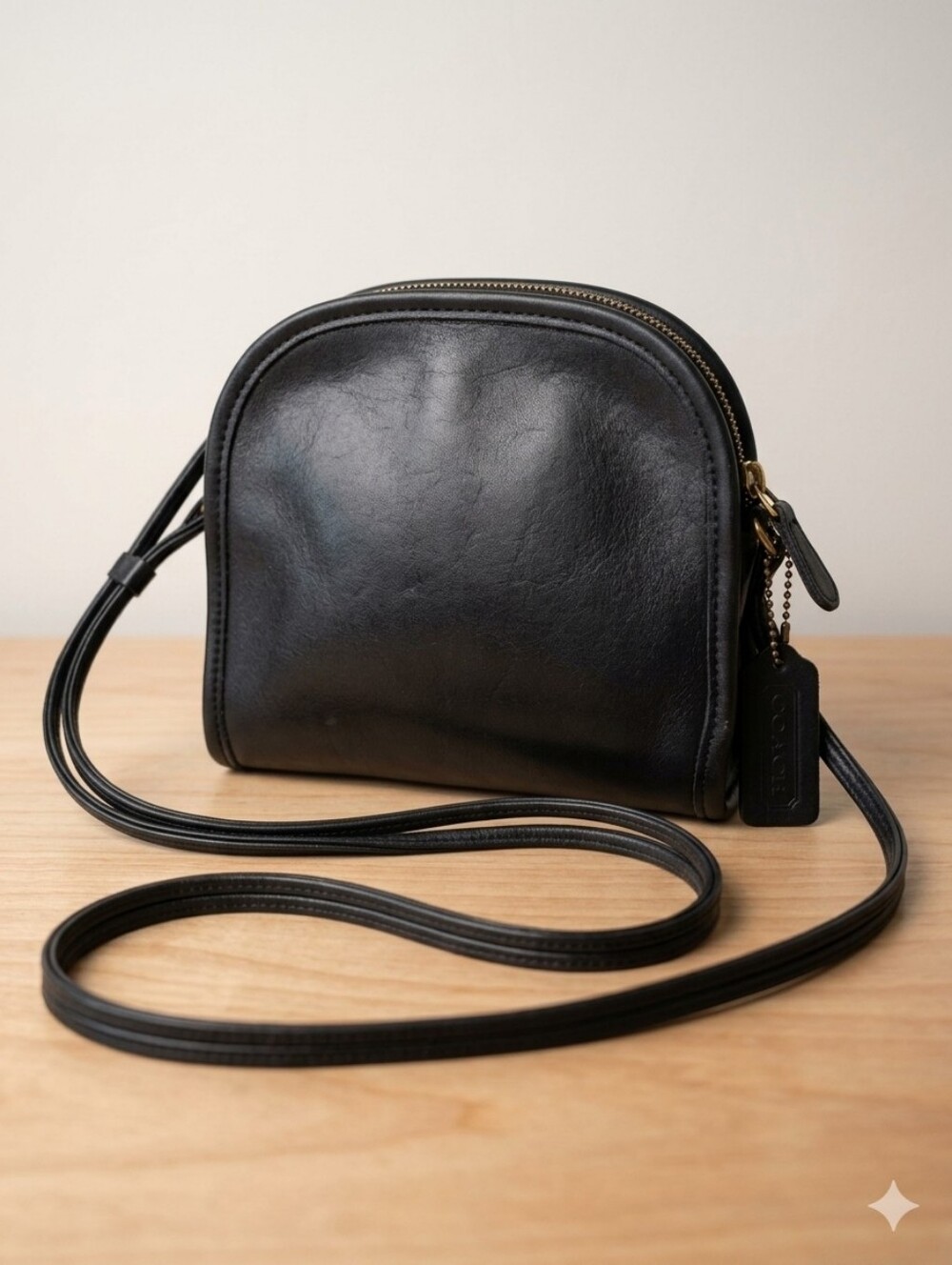 Vintage Coach Black Leather Abbie Crossbody Bag 9017